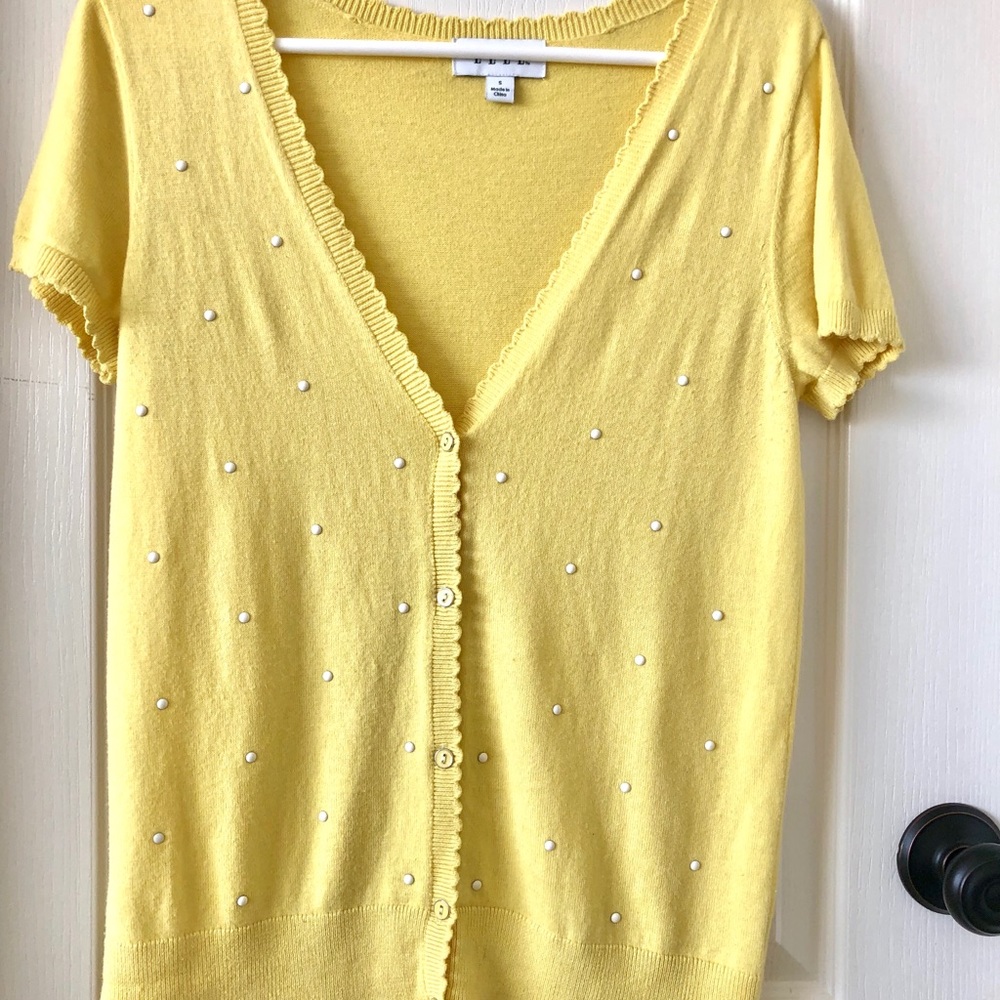 ELLE Scalloped “Pearl Embellished” Button Top - Picture 5 of 8